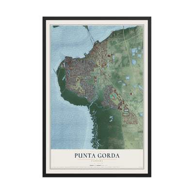 Punta Gorda, Florida map print, 12" x 18" W/ Black Ayous Wood Frame mockup