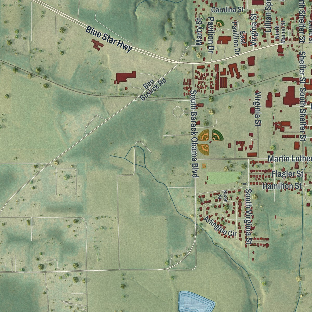 Close-up 2 of the Quincy, Florida map artwork