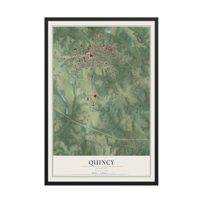 Quincy, Florida map print, 12" x 18" W/ Black Ayous Wood Frame mockup
