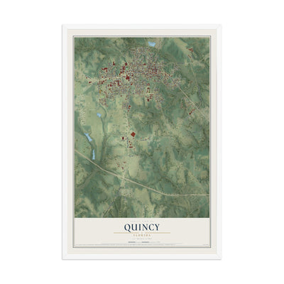 Quincy, Florida map print, 12" x 18" W/ White Ayous Wood Frame mockup