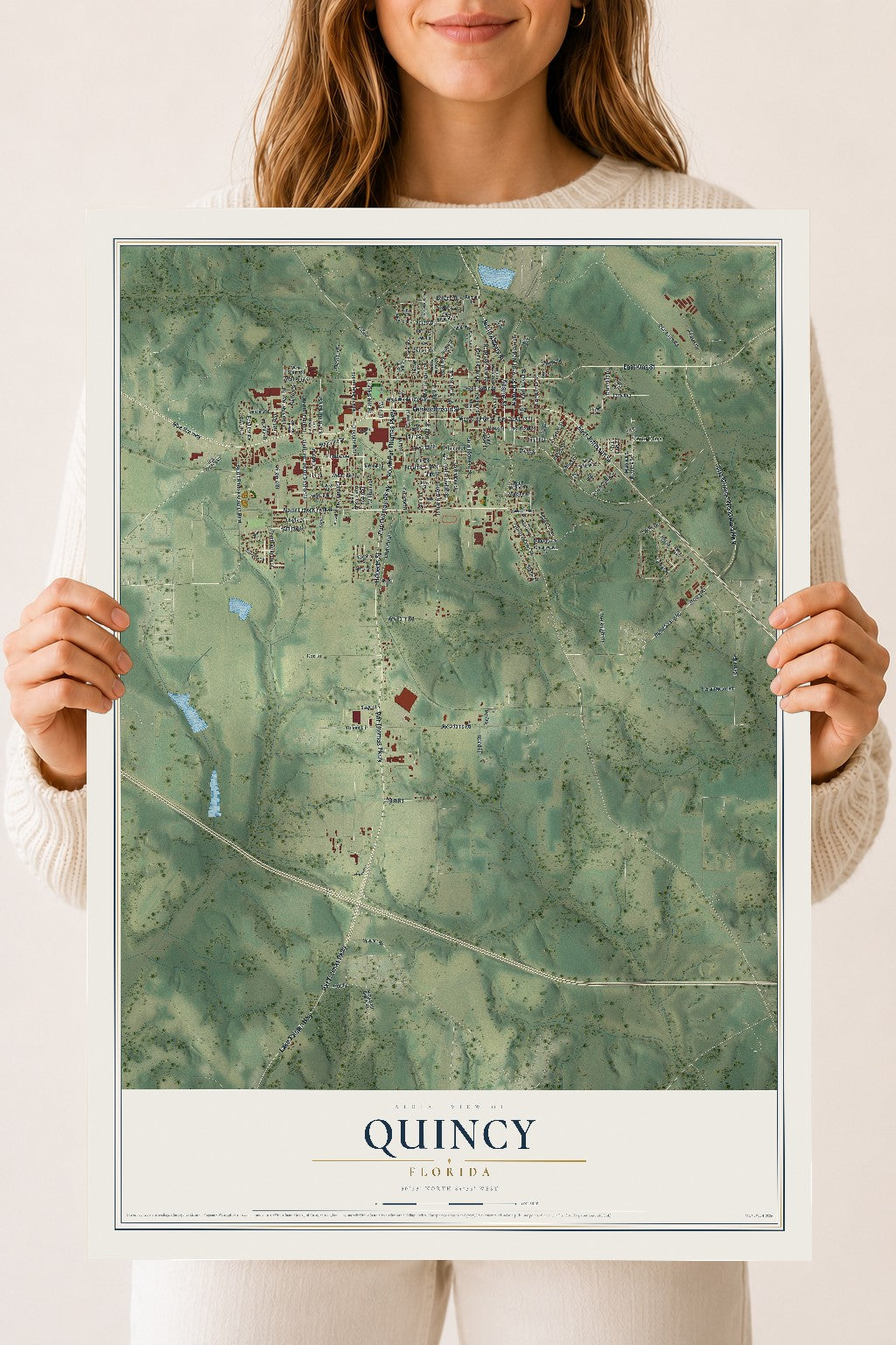 Quincy, Florida map print, 18" x 24" Archival Matte Print mockup