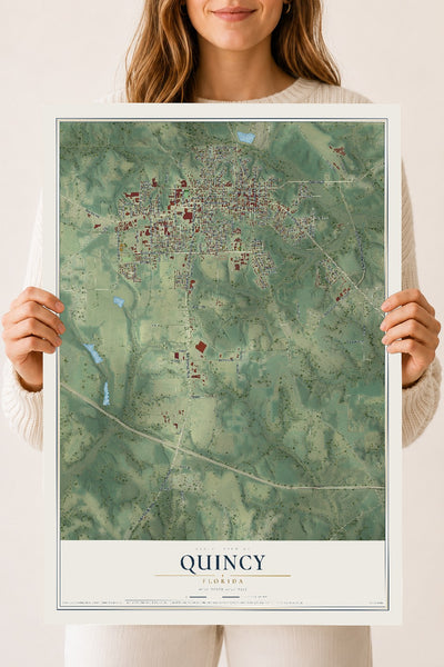 Quincy, Florida map print, 18" x 24" Archival Matte Print mockup