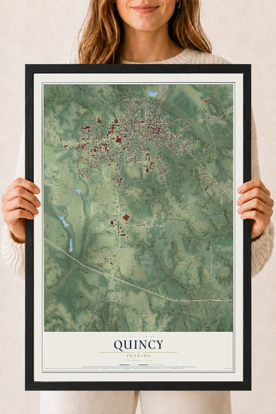 Quincy, Florida map print, 18" x 24" W/ Black Ayous Wood Frame mockup