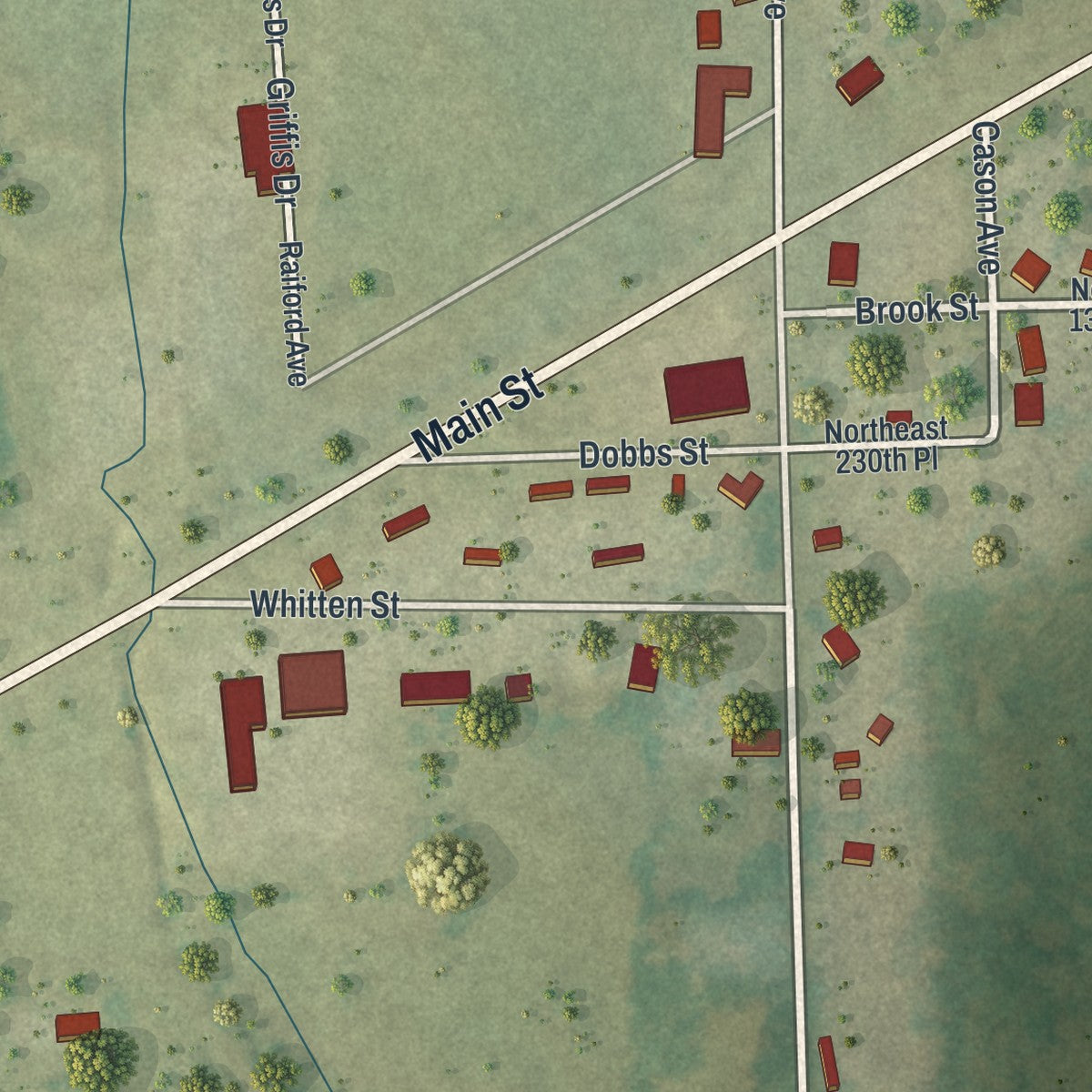 Close-up 1 of the Raiford, Florida map artwork