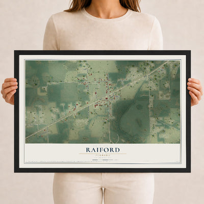 Raiford, Florida map print, 12" x 18" W/ Black Ayous Wood Frame mockup