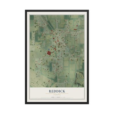Reddick, Florida map print, 12" x 18" W/ Black Ayous Wood Frame mockup