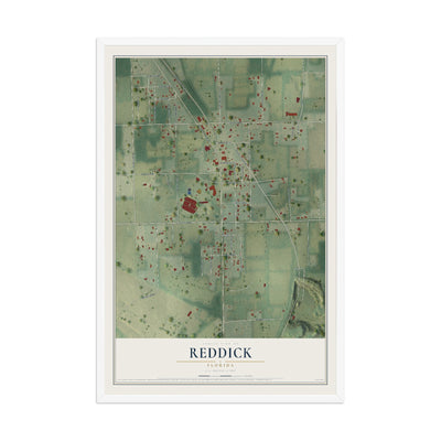 Reddick, Florida map print, 12" x 18" W/ White Ayous Wood Frame mockup