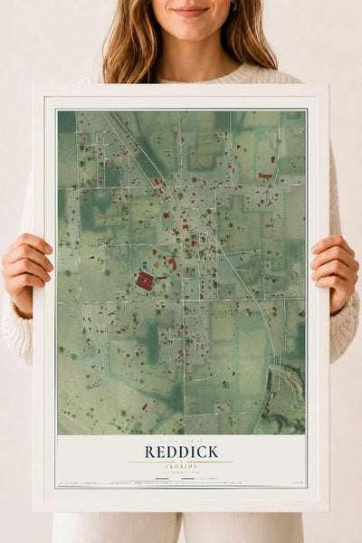 Reddick, Florida map print, 18" x 24" W/ White Ayous Wood Frame mockup