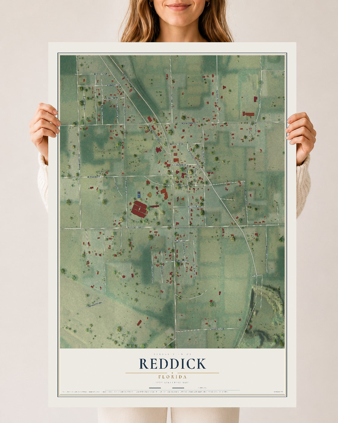 Reddick, Florida map print, 24" x 36" Archival Matte Print mockup