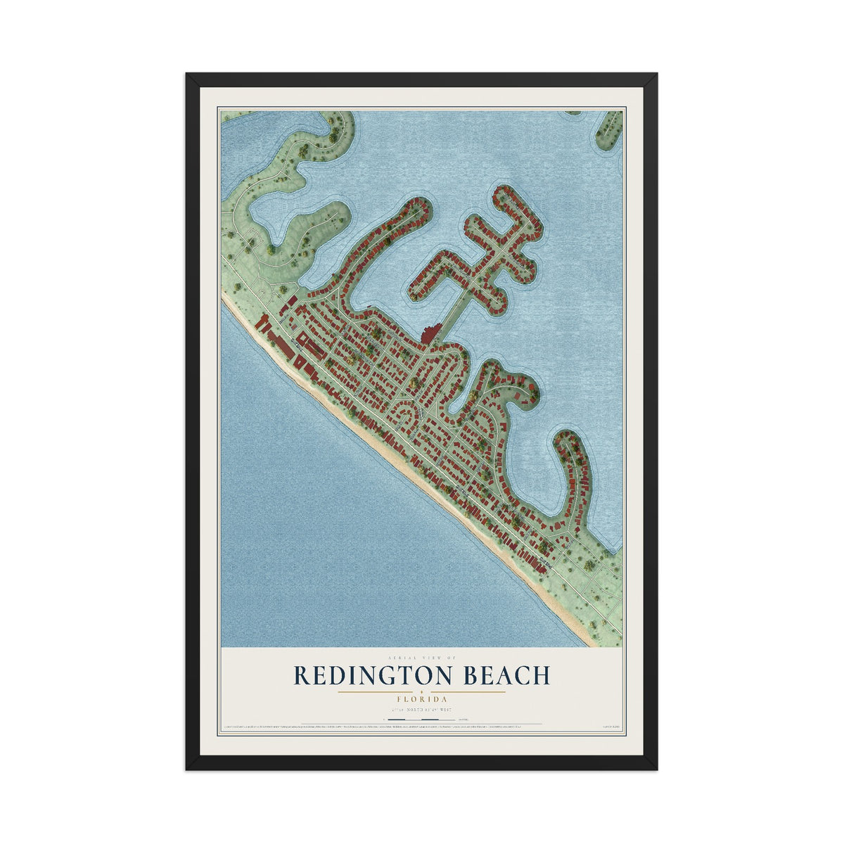Redington Beach, Florida map print, 12" x 18" W/ Black Ayous Wood Frame mockup