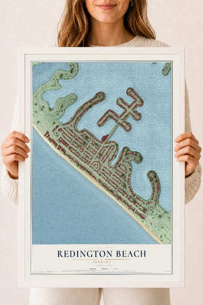 Redington Beach, Florida map print, 18" x 24" W/ White Ayous Wood Frame mockup