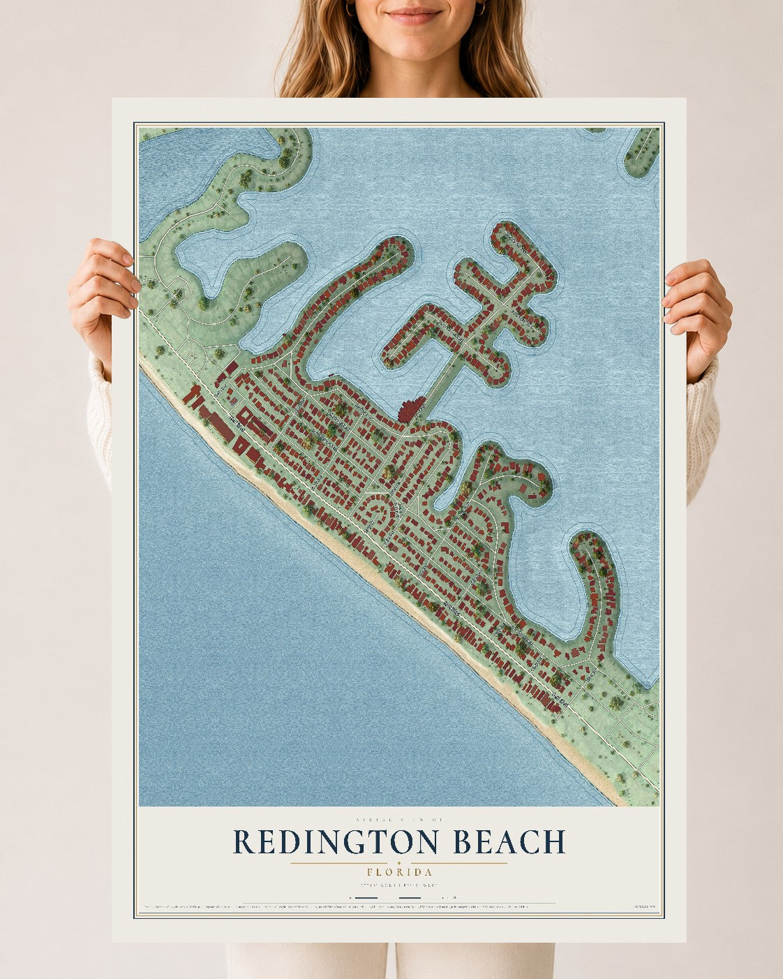 Redington Beach, Florida map print, 24" x 36" Archival Matte Print mockup