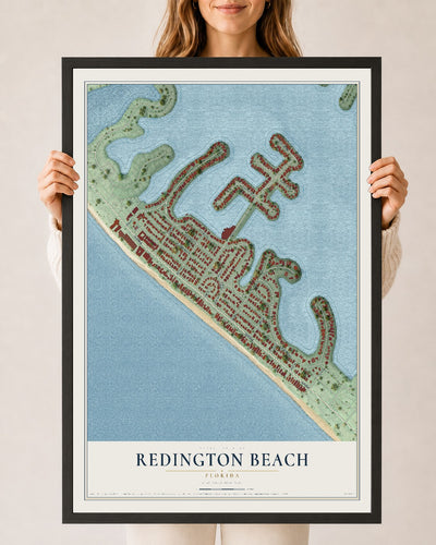 Redington Beach, Florida map print, 24" x 36" W/ Black Ayous Wood Frame mockup