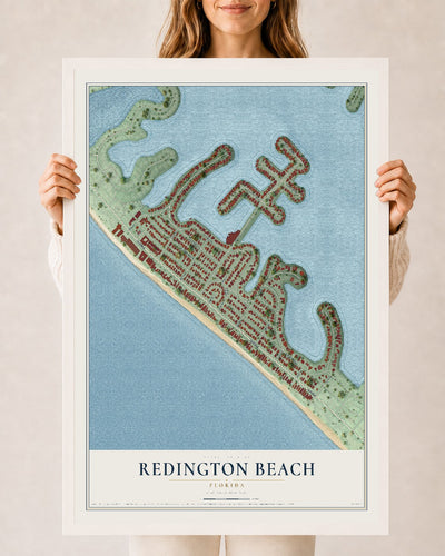 Redington Beach, Florida map print, 24" x 36" W/ White Ayous Wood Frame mockup