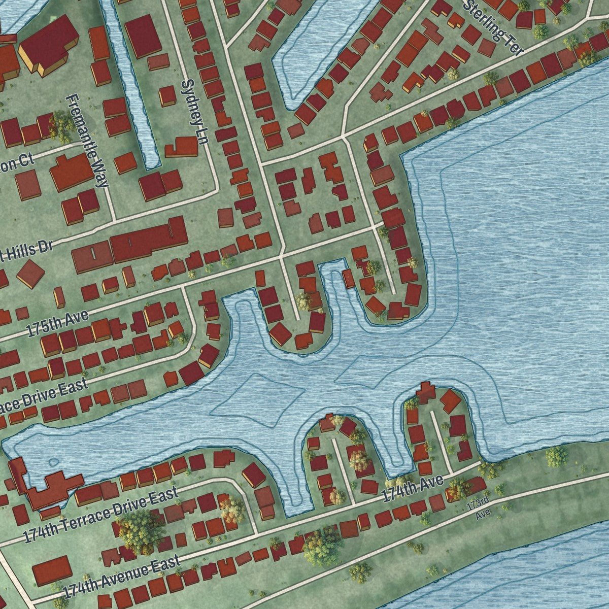 Close-up 1 of the Redington Shores, Florida map artwork