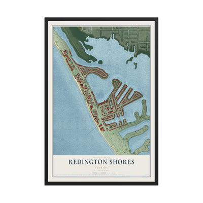 Redington Shores, Florida map print, 12" x 18" W/ Black Ayous Wood Frame mockup