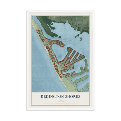 Redington Shores, Florida map print, 12" x 18" W/ White Ayous Wood Frame mockup