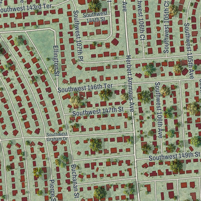 Close-up of the map of Richmond Heights, Florida print showing street and building detail