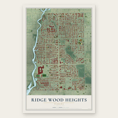 Ridge Wood Heights, Florida map print, the full design