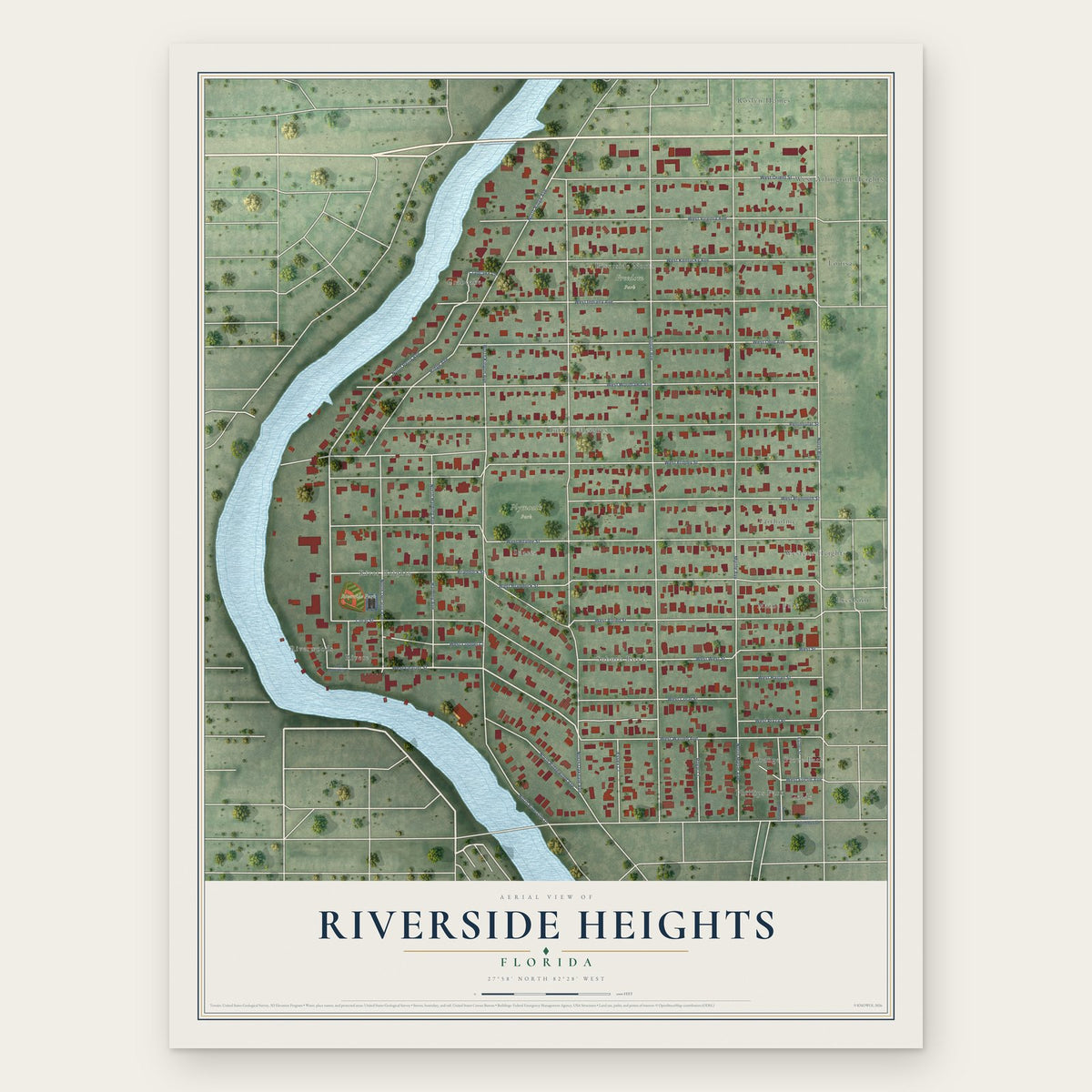 Riverside Heights, Florida map print, the full design