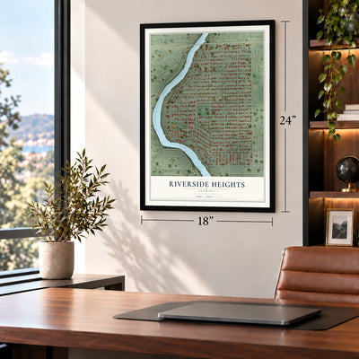Riverside Heights, Florida map, 18 x 24 inch print in a black frame in a home office