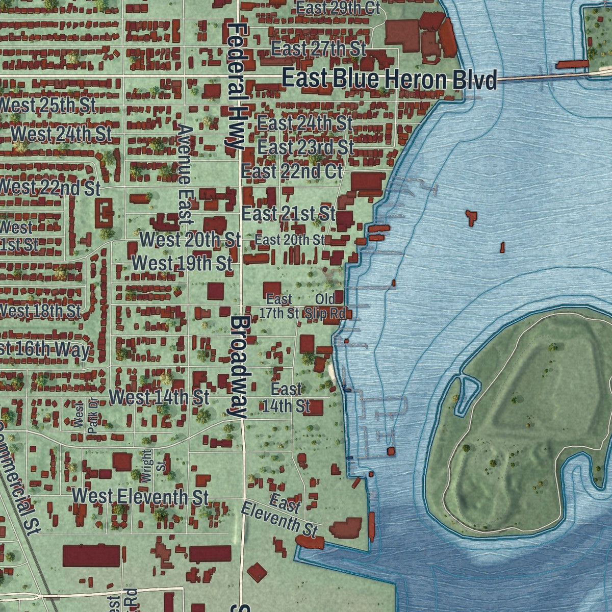 Close-up 2 of the Riviera Beach, Florida map artwork
