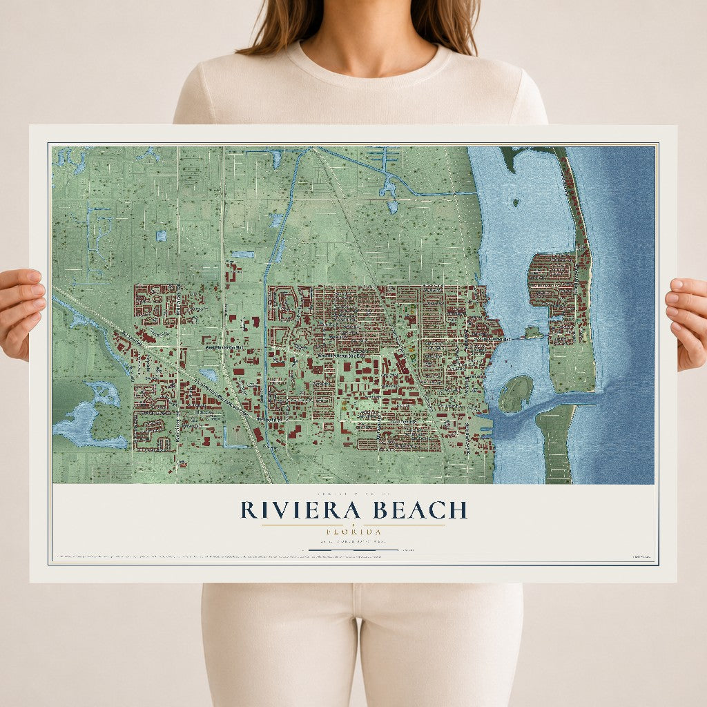 Riviera Beach, Florida map print, 18" x 24" Archival Matte Print mockup