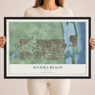 Riviera Beach, Florida map print, 18" x 24" W/ Black Ayous Wood Frame mockup