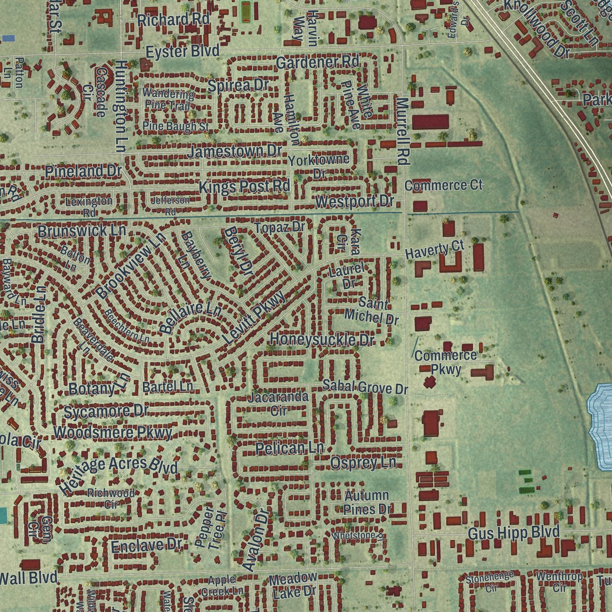 Close-up 1 of the Rockledge, Florida map artwork