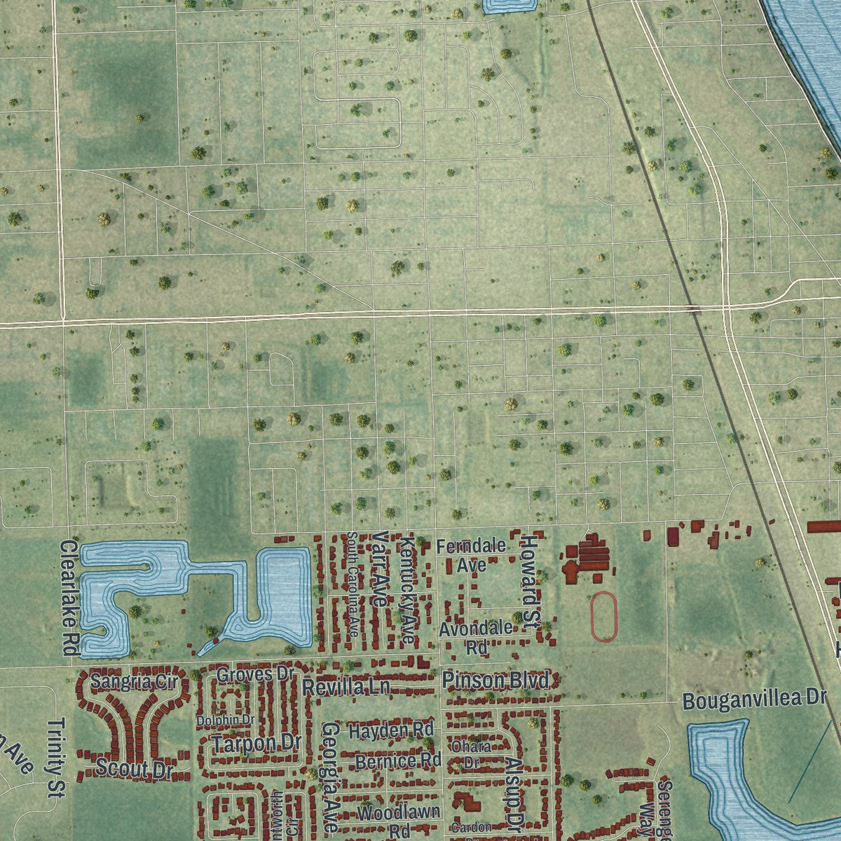 Close-up 2 of the Rockledge, Florida map artwork