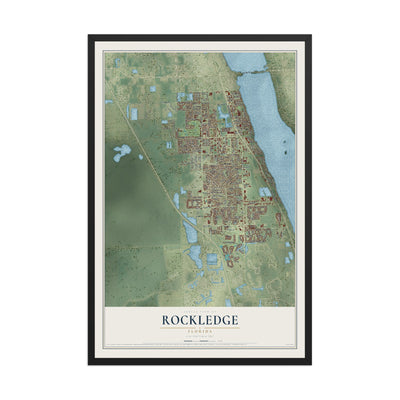 Rockledge, Florida map print, 12" x 18" W/ Black Ayous Wood Frame mockup