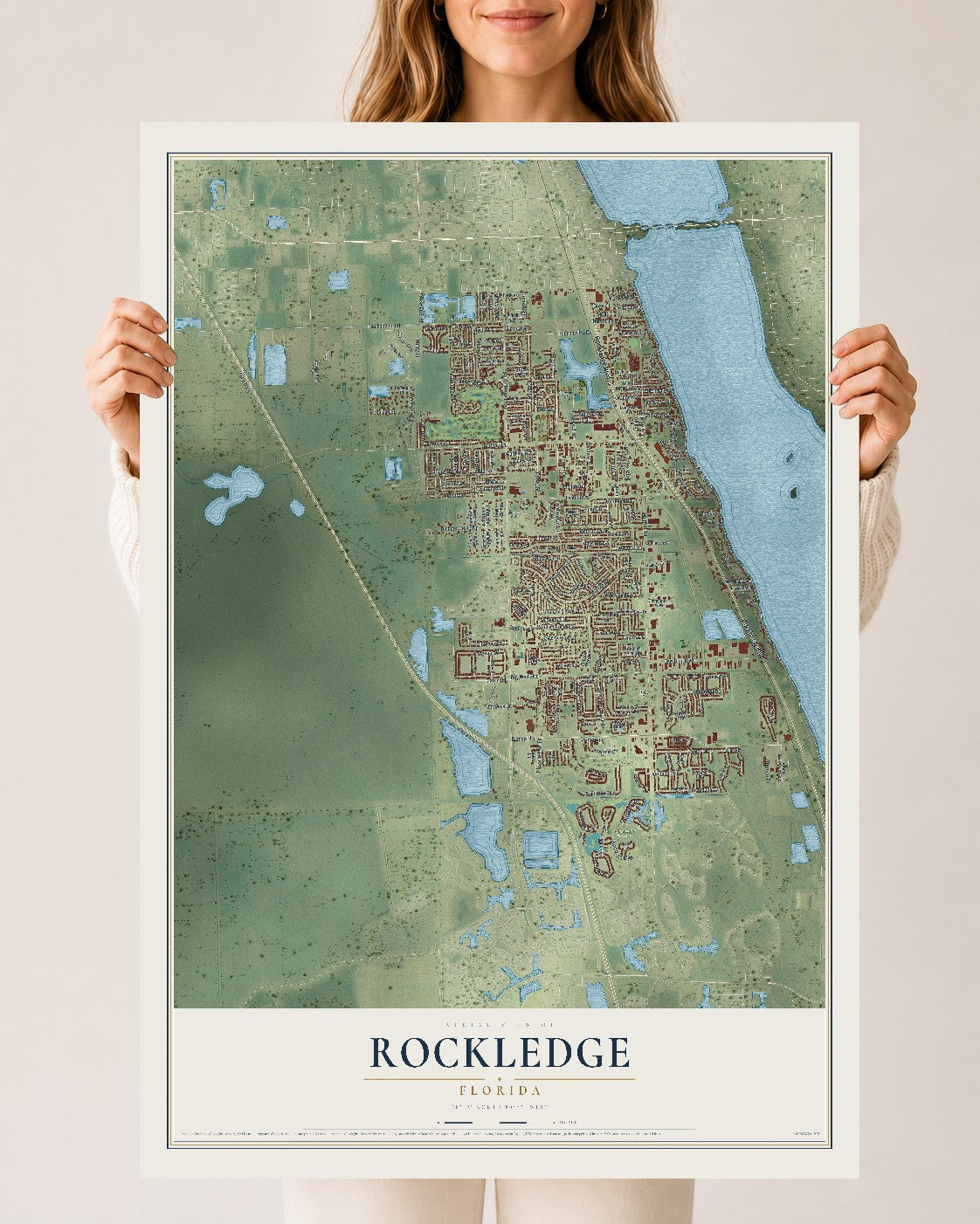 Rockledge, Florida map print, 24" x 36" Archival Matte Print mockup