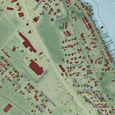 Close-up of the map of Roseland, Florida print showing street and building detail