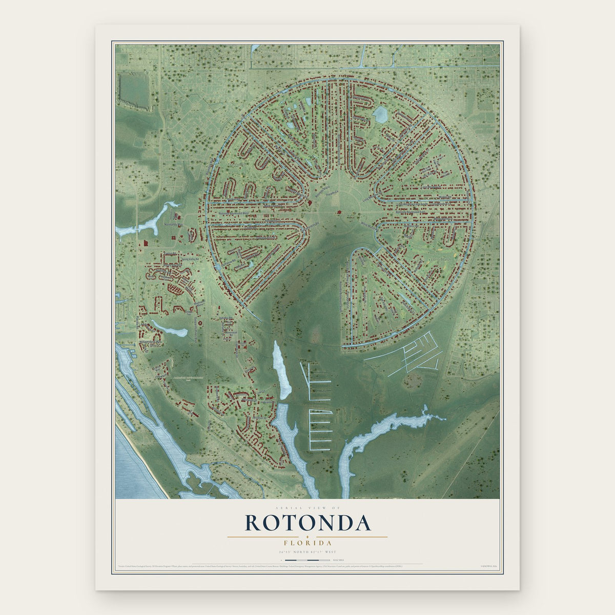 Rotonda, Florida map print, the full design