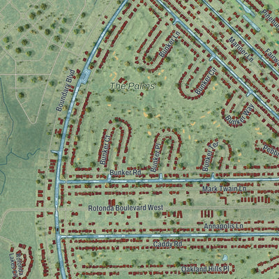 Close-up of the map of Rotonda, Florida print showing street and building detail