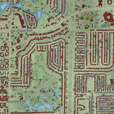 Close-up 1 of the Royal Palm Beach, Florida map artwork