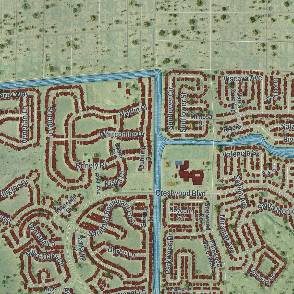 Close-up 2 of the Royal Palm Beach, Florida map artwork