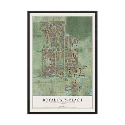 Royal Palm Beach, Florida map print, 12" x 18" W/ Black Ayous Wood Frame mockup