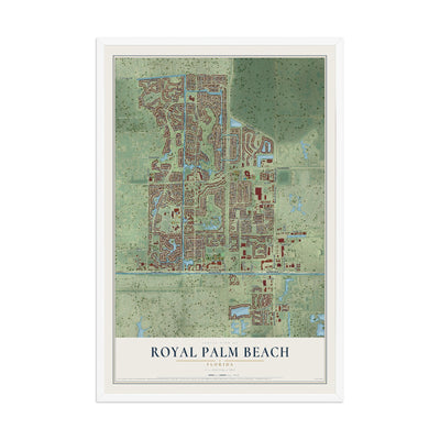 Royal Palm Beach, Florida map print, 12" x 18" W/ White Ayous Wood Frame mockup