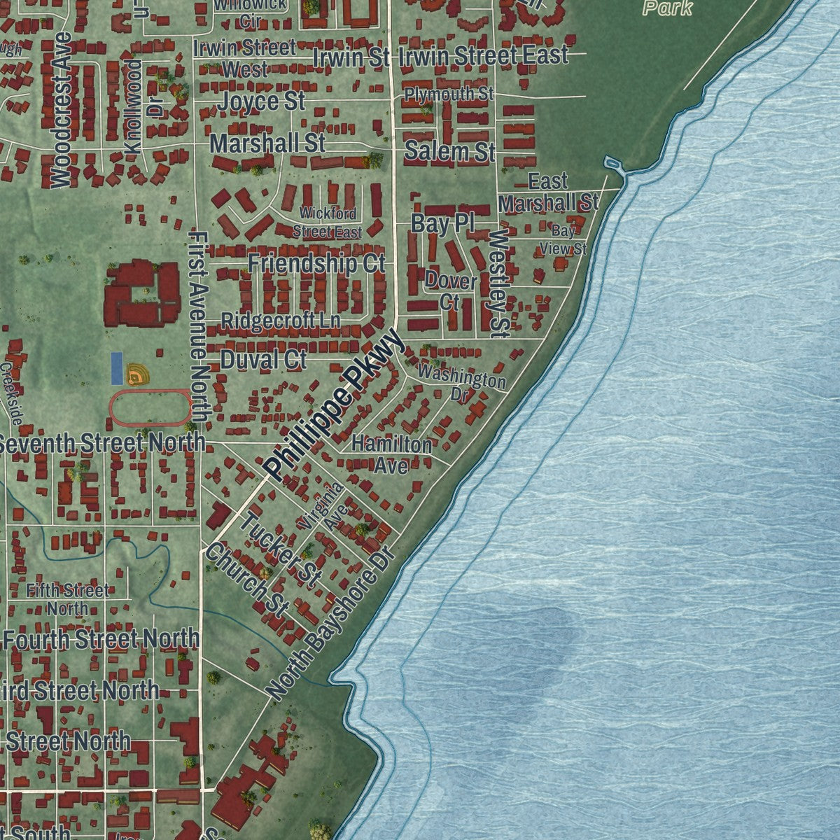 Close-up 2 of the Safety Harbor, Florida map artwork