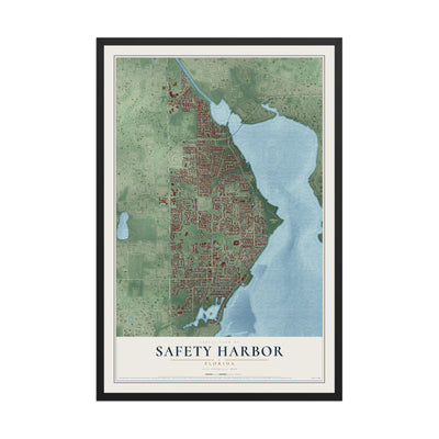 Safety Harbor, Florida map print, 12" x 18" W/ Black Ayous Wood Frame mockup
