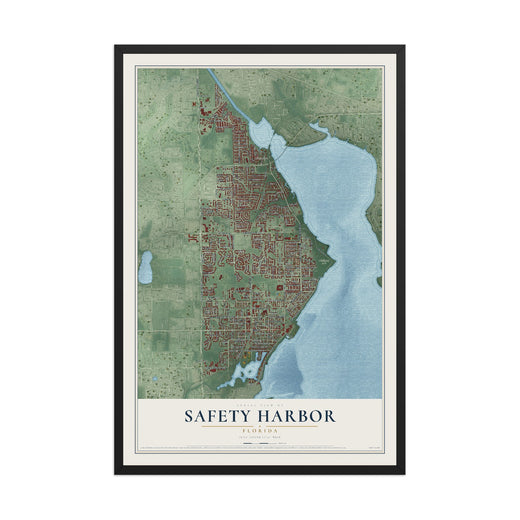 Map of Safety Harbor, Florida, 12 x 18 inch print in a black wood frame