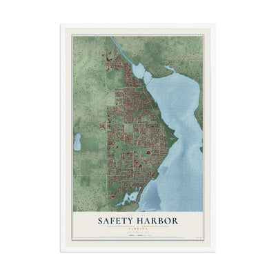 Safety Harbor, Florida map print, 12" x 18" W/ White Ayous Wood Frame mockup