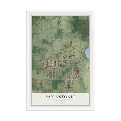San Antonio, Florida map print, 12" x 18" W/ White Ayous Wood Frame mockup