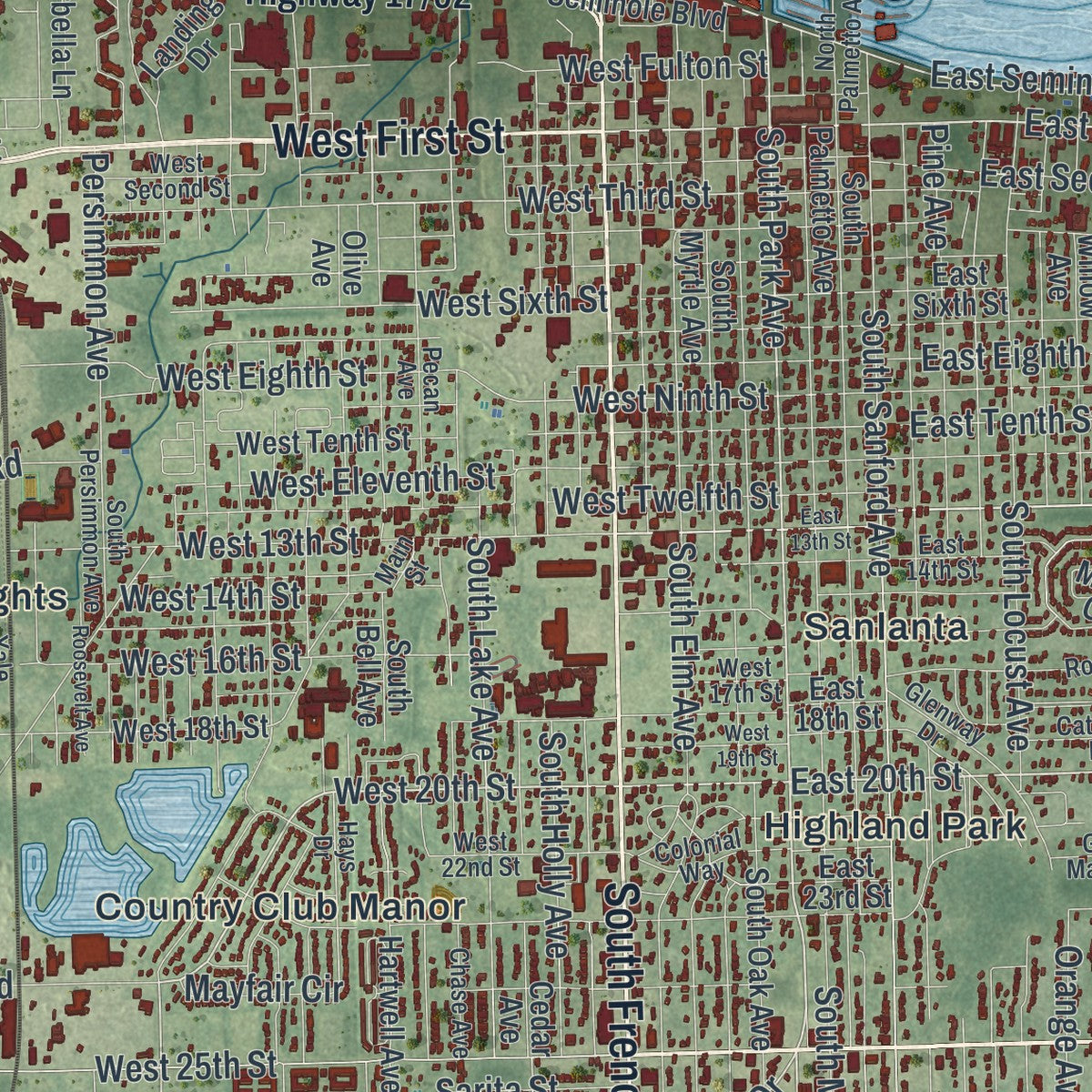 Close-up 1 of the Sanford, Florida map artwork