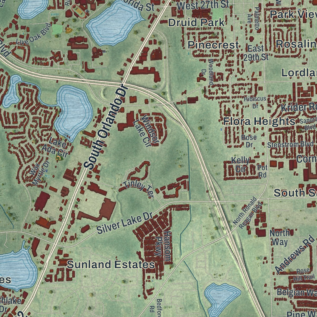 Close-up 2 of the Sanford, Florida map artwork