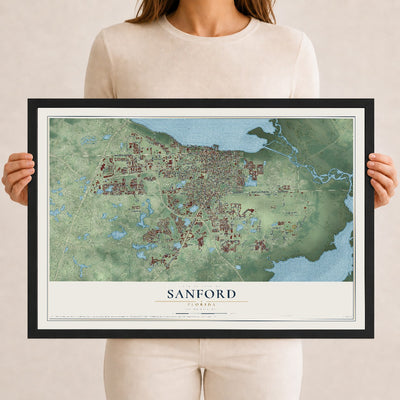 Sanford, Florida map print, 12" x 18" W/ Black Ayous Wood Frame mockup