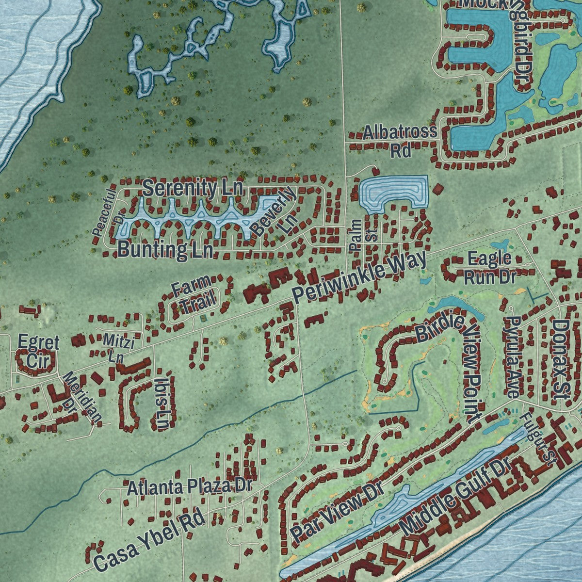 Close-up 1 of the Sanibel, Florida map artwork