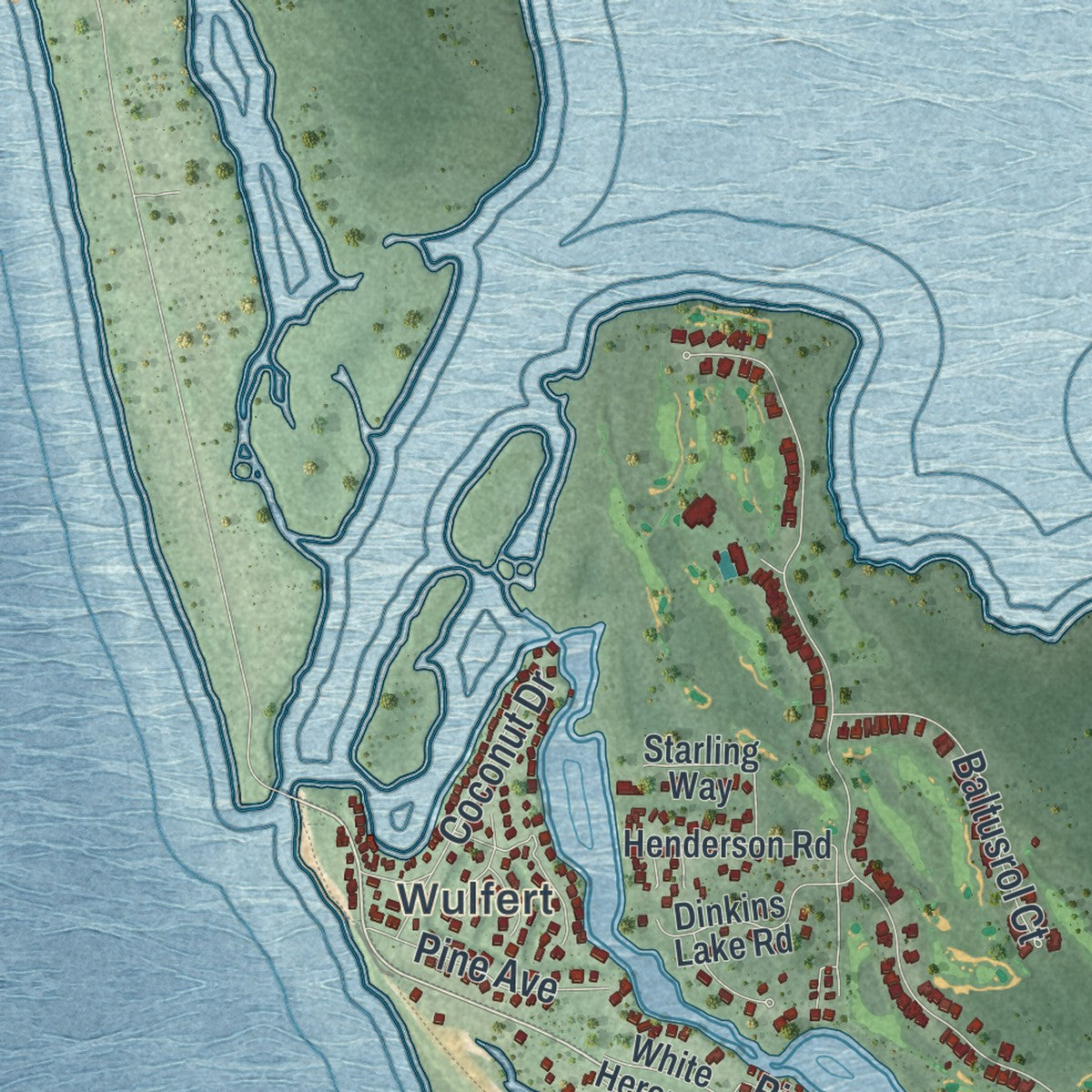 Close-up 2 of the Sanibel, Florida map artwork