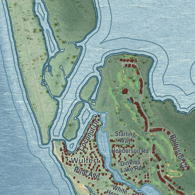 Close-up 2 of the Sanibel, Florida map artwork
